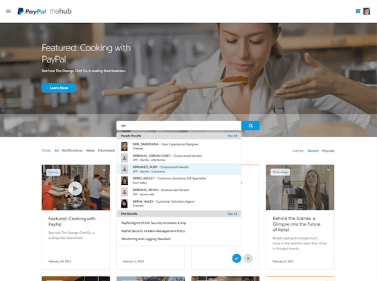 PayPal intranet homepage